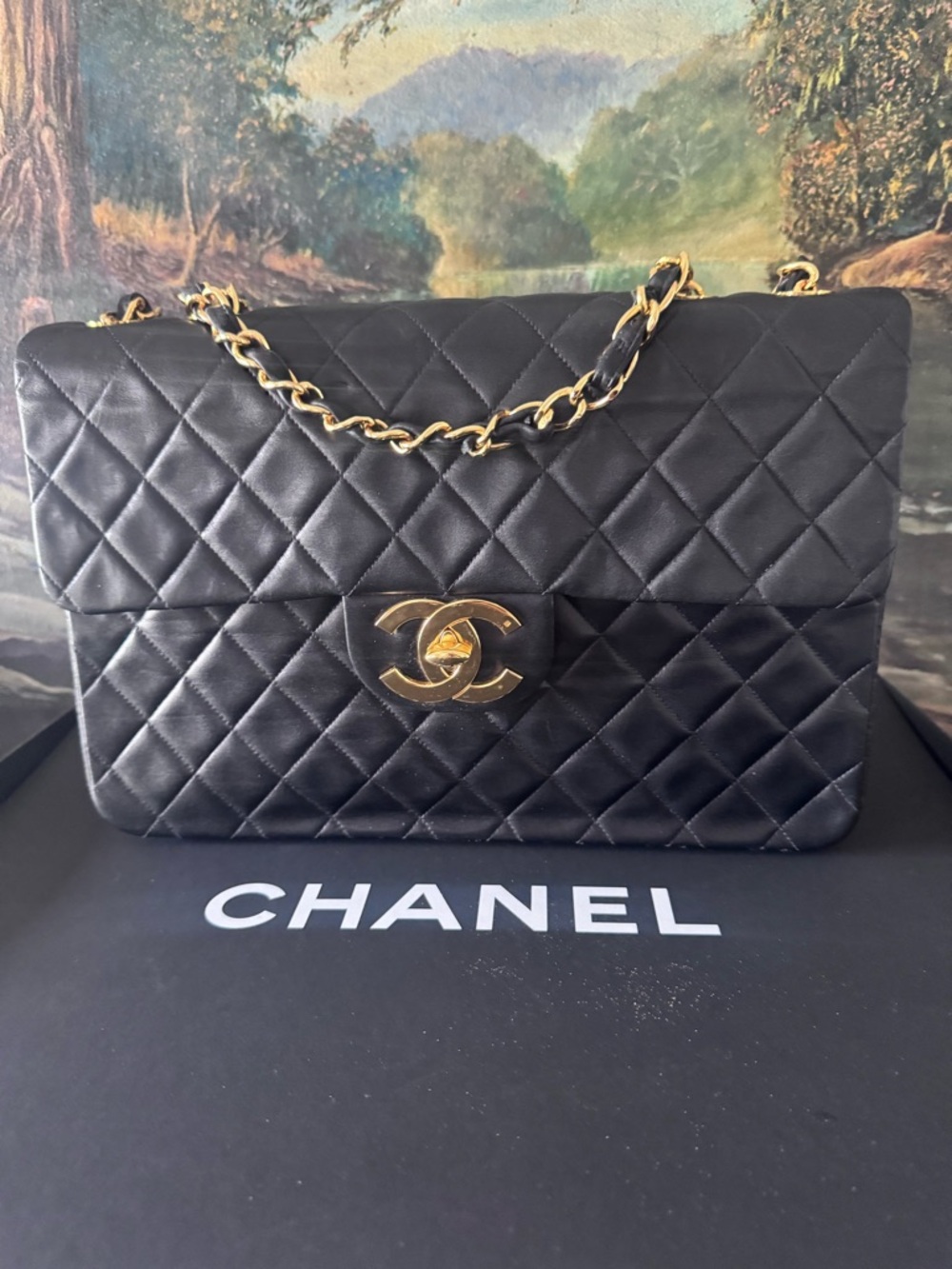 CHANEL Black Quilted Lambskin Shoulder Bag with Gold Hardware